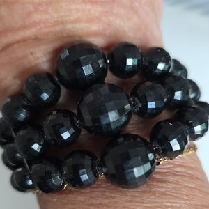 Black Faceted Bead Stretch Bracelet - Elegant Women’s Jewelry